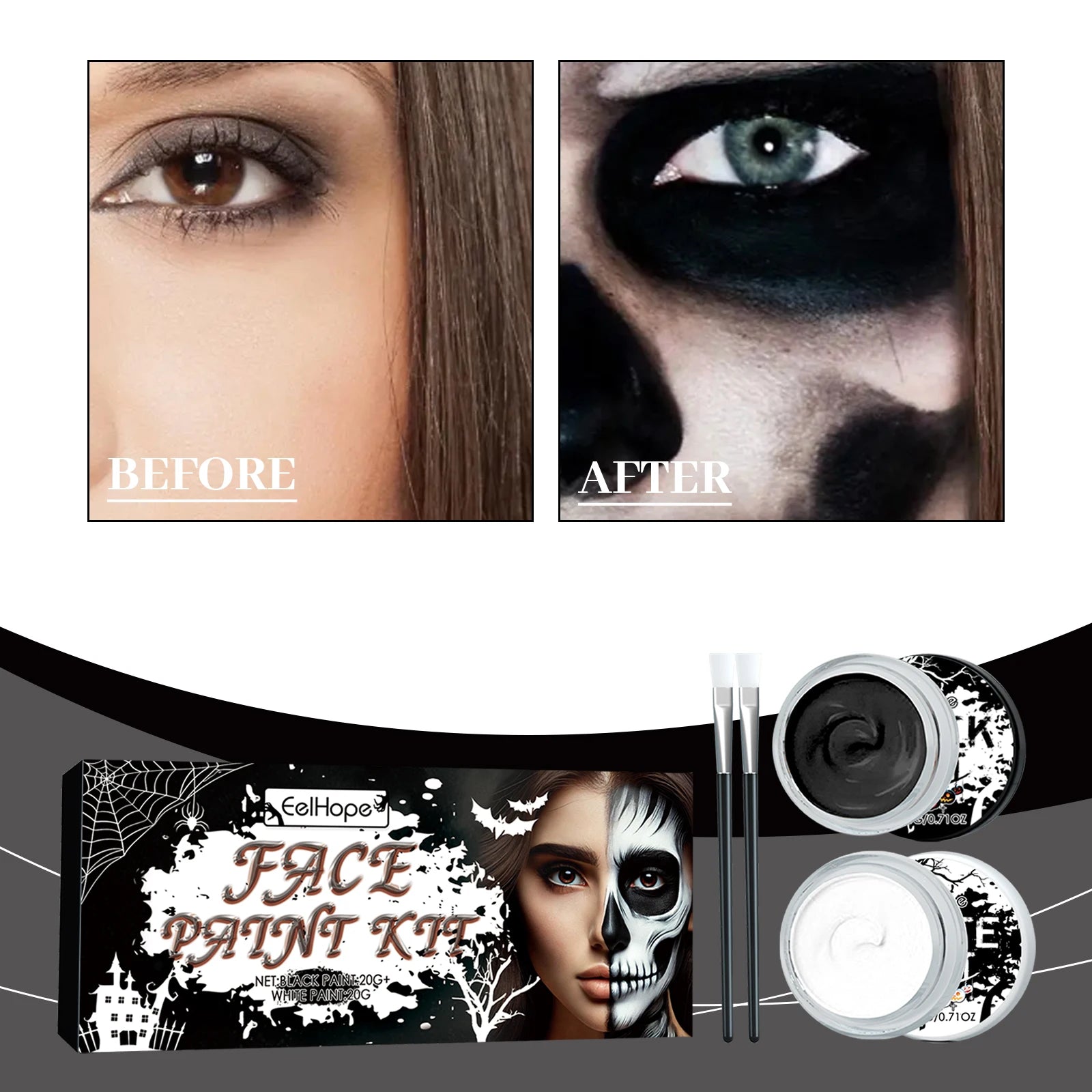 Black & White Halloween Face Paint Set