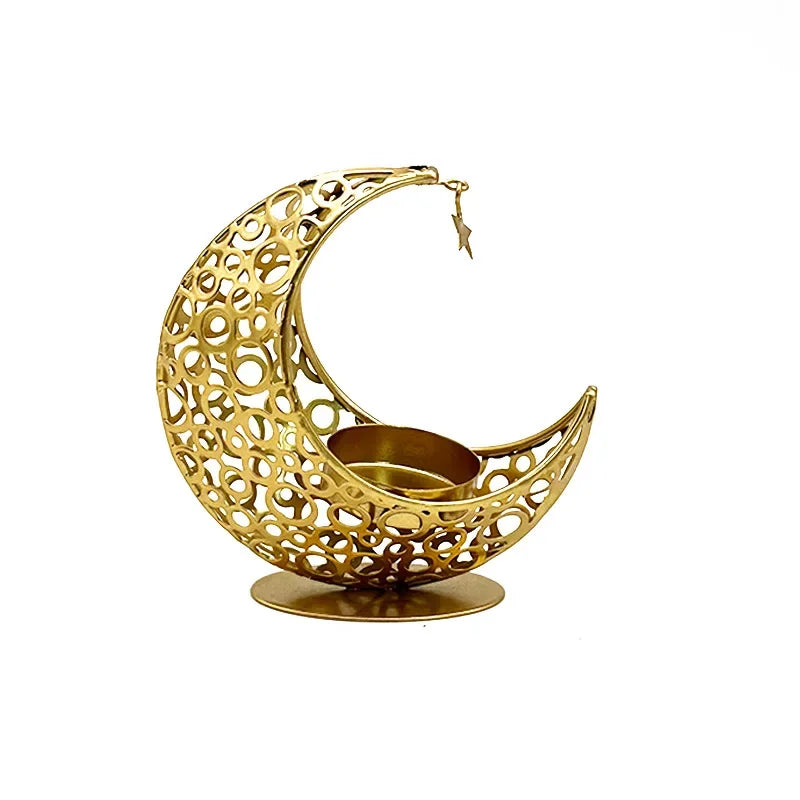 Black & Gold Crescent Moon Candle Holder – 11.2 cm
