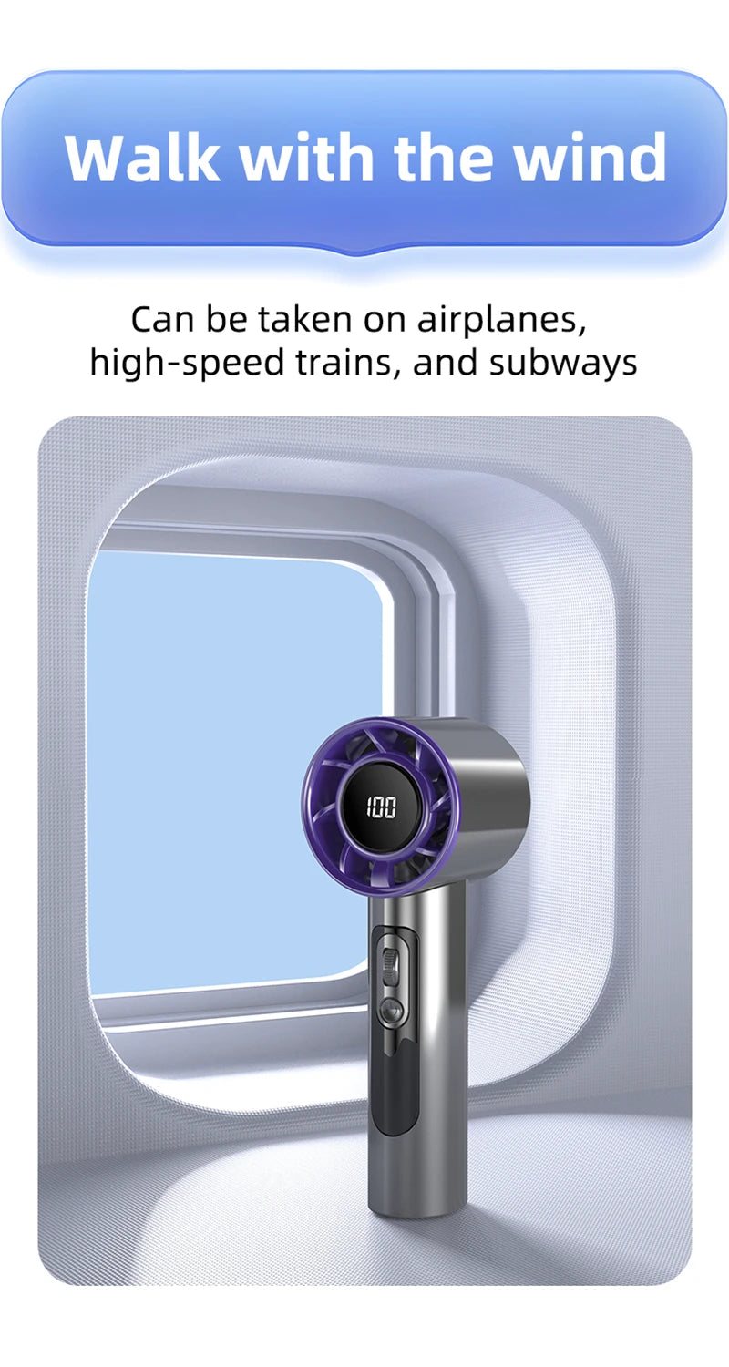 Handheld USB Fan with 100 Wind Speeds – Mini Turbo Cooling Fan