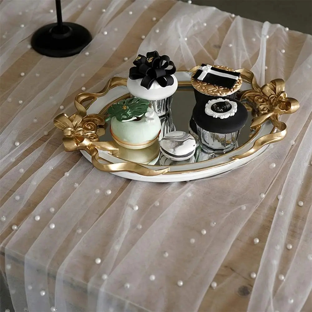 White Pearl Table Runner – Lace Tulle Wedding Decor
