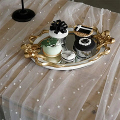 White Pearl Table Runner – Lace Tulle Wedding Decor
