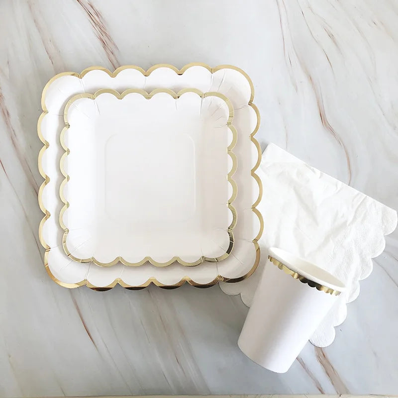 White & Gold Disposable Tableware Set