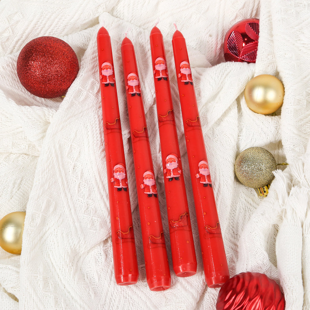 2 Pack Christmas Taper Candles – Santa Claus Pattern - candletown.net