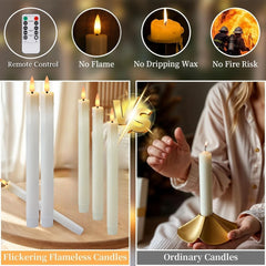 6Pcs Flameless LED Taper Candle Set with Timer and Holders