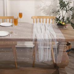 White Pearl Table Runner – Lace Tulle Wedding Decor