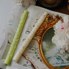 Embossed Long Taper Candle – Handcrafted Decorative Elegance