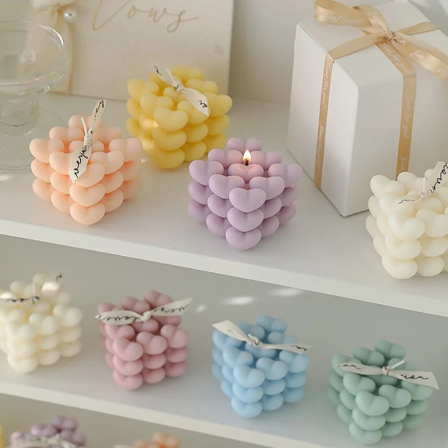 Pastel Heart Cube Soy Wax Candle – Sculptural Decor & Gift - candletown.net