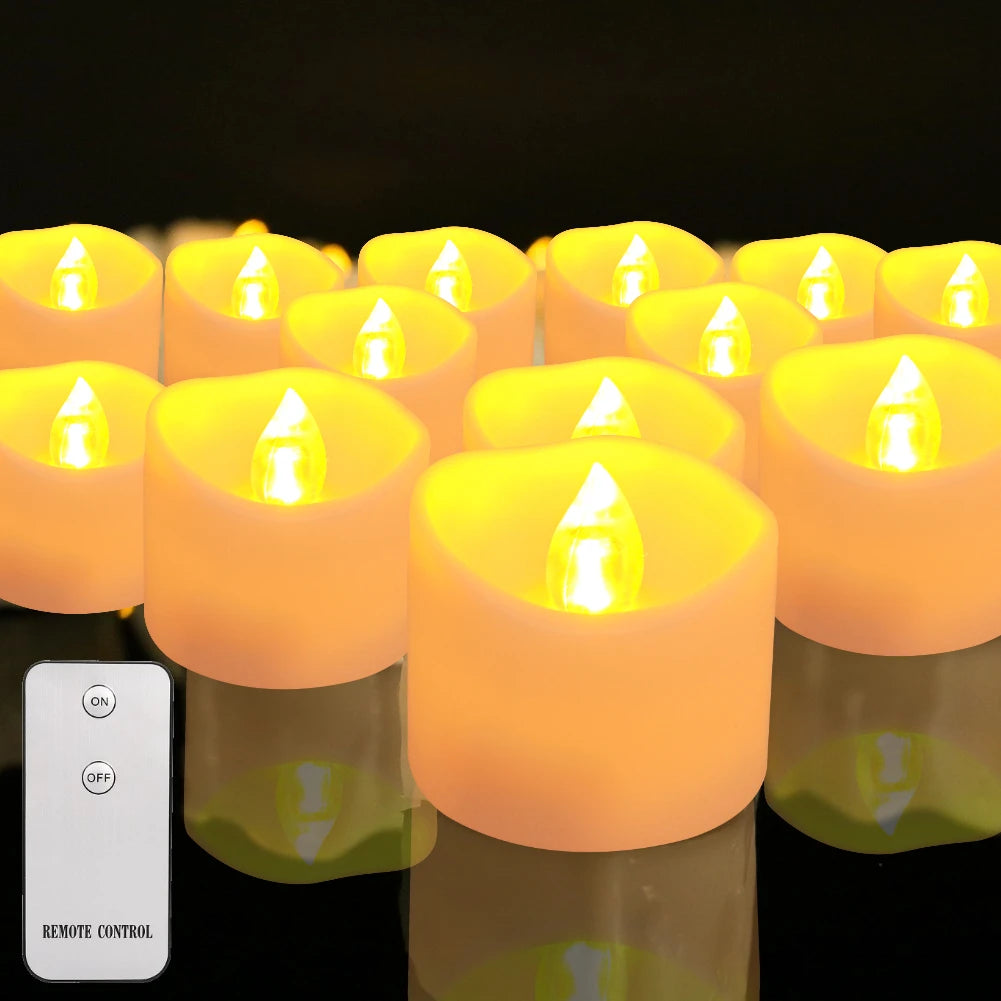 24-Pack Flickering LED Tea Light Candles – Remote & Flameless Decor