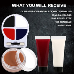 Halloween Makeup Kit – 4 Colors, Fake Blood & Scar Wax