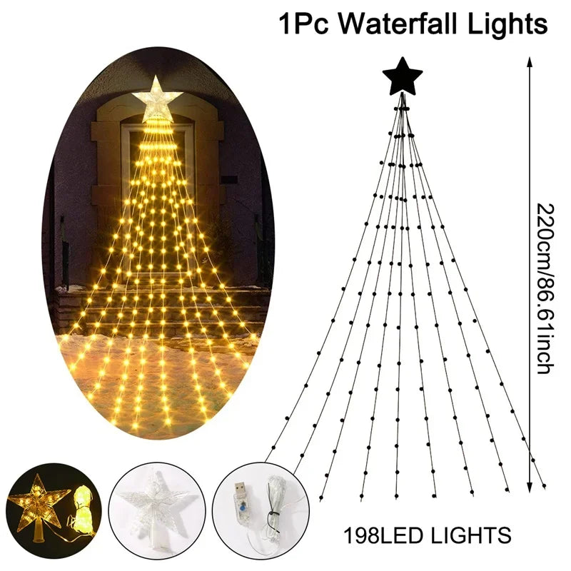 198 LED Star Waterfall Christmas Lights