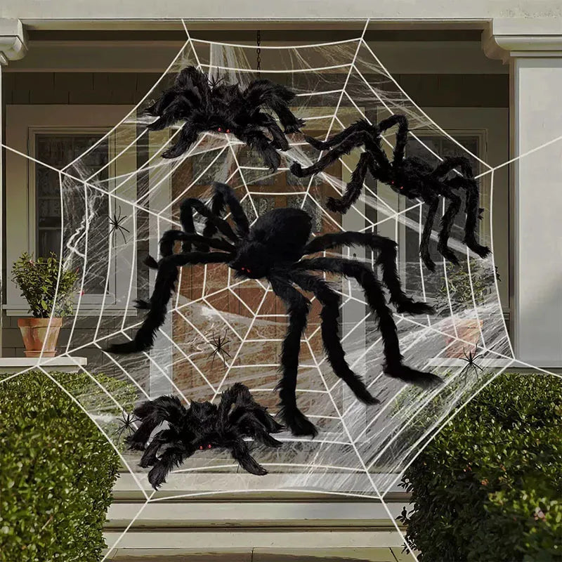 Halloween Spider Web with Spiders – Haunted House Decoration Set
