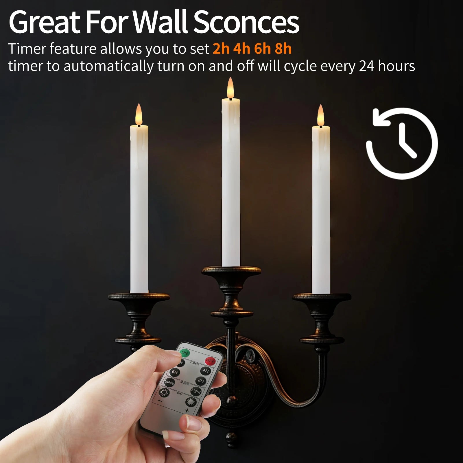 6Pcs Flameless LED Taper Candle Set with Timer and Holders