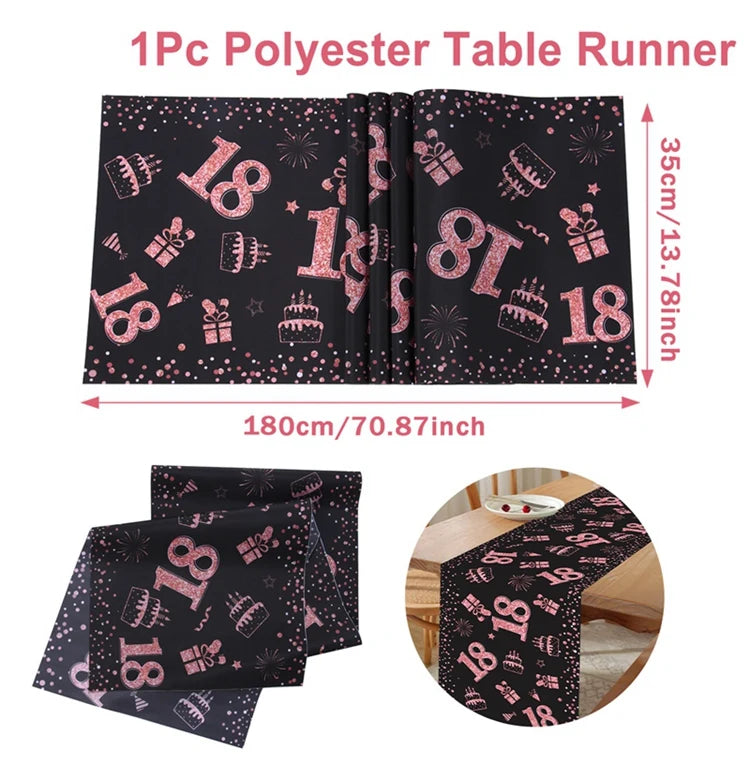 Birthday Table Runner – Gold, Silver & Black - candletown.net