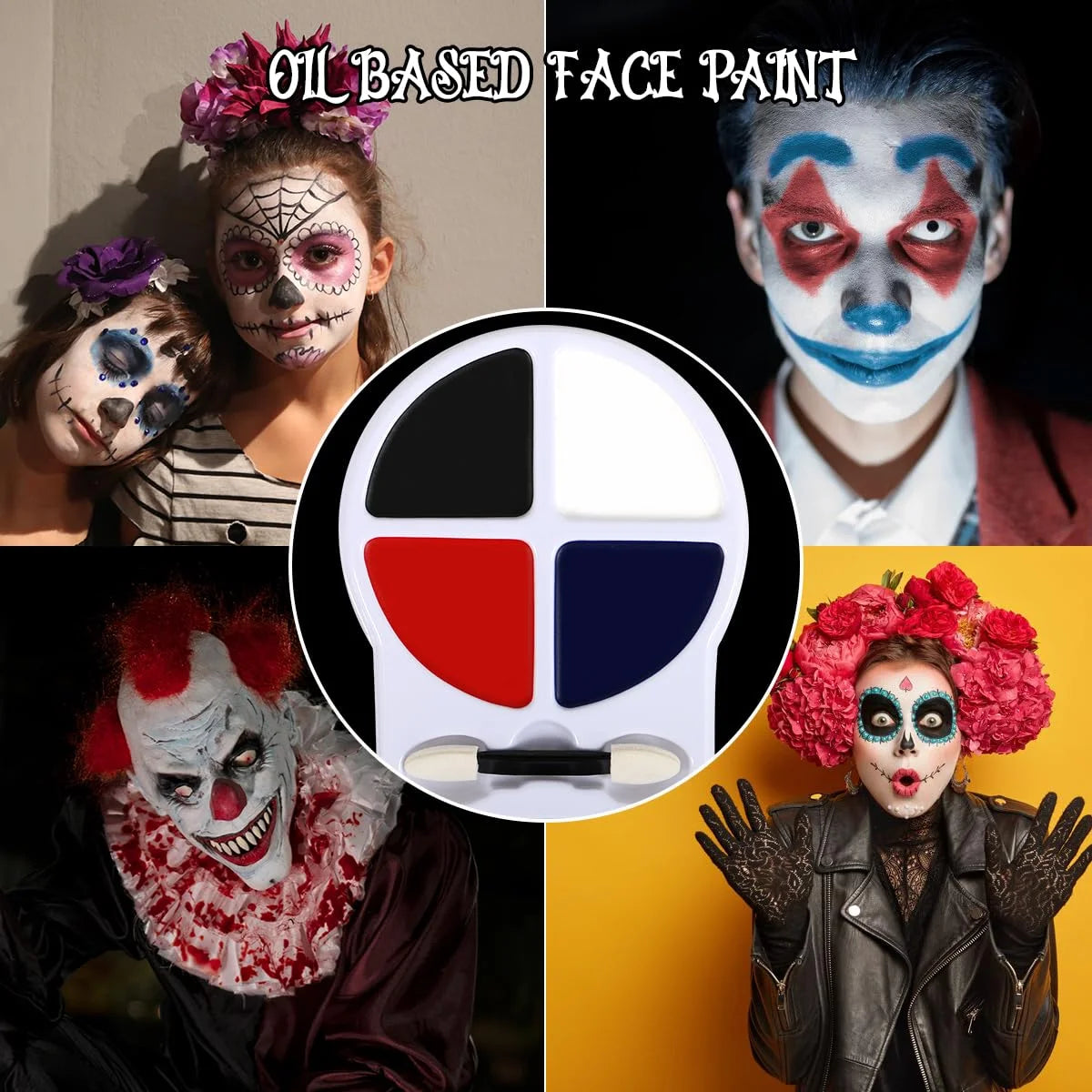 Halloween Makeup Kit – 4 Colors, Fake Blood & Scar Wax