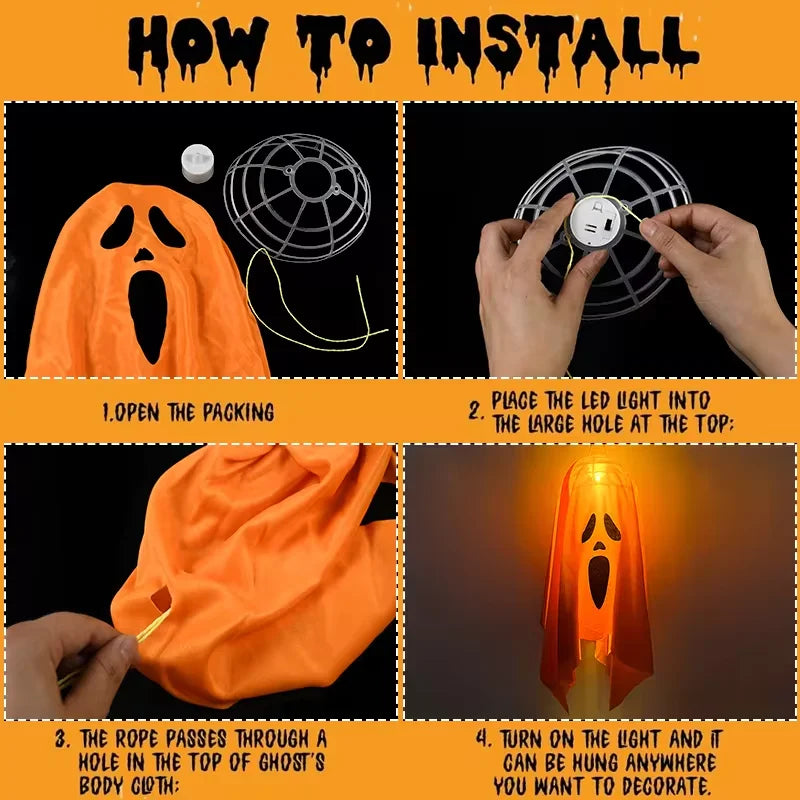 Halloween Ghost LED Hanging Decoration – Spooky Prop