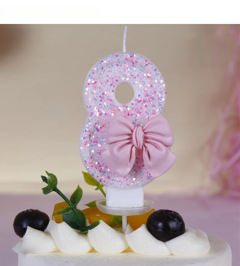 Pink Bow Number Candle – Elegant Cake Topper for Birthdays & Celebrations - candletown.net