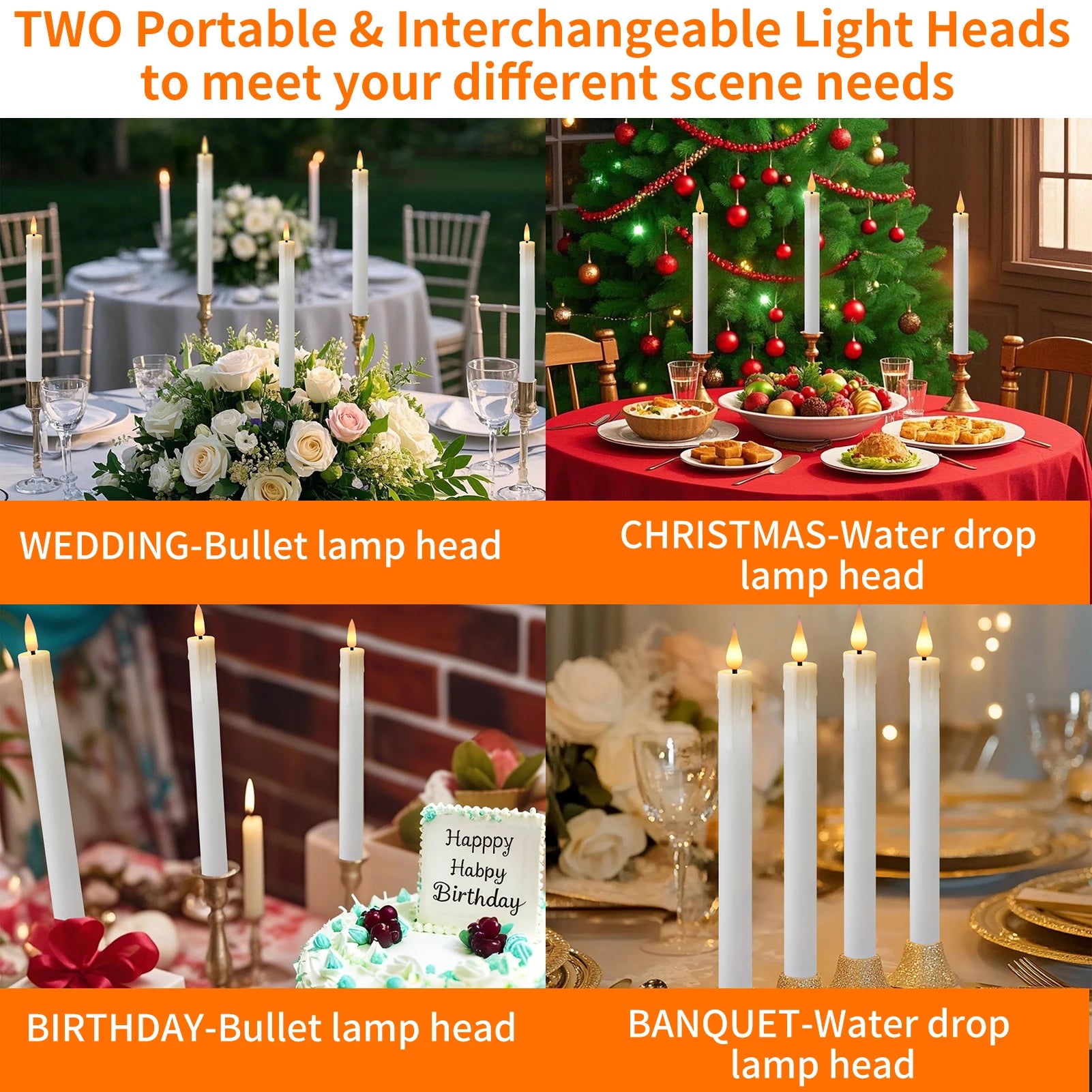 6Pcs Flameless LED Taper Candle Set with Timer and Holders