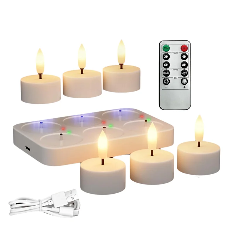 Set of LED candles with remote control on a white background