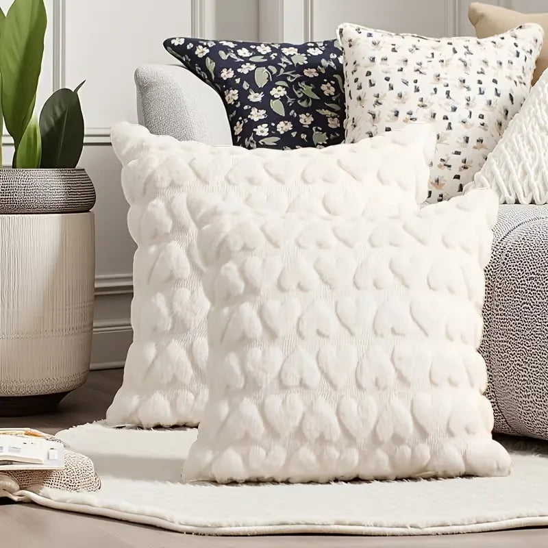 Valentine’s Day Plush Pillow Cover with Embroidered Heart