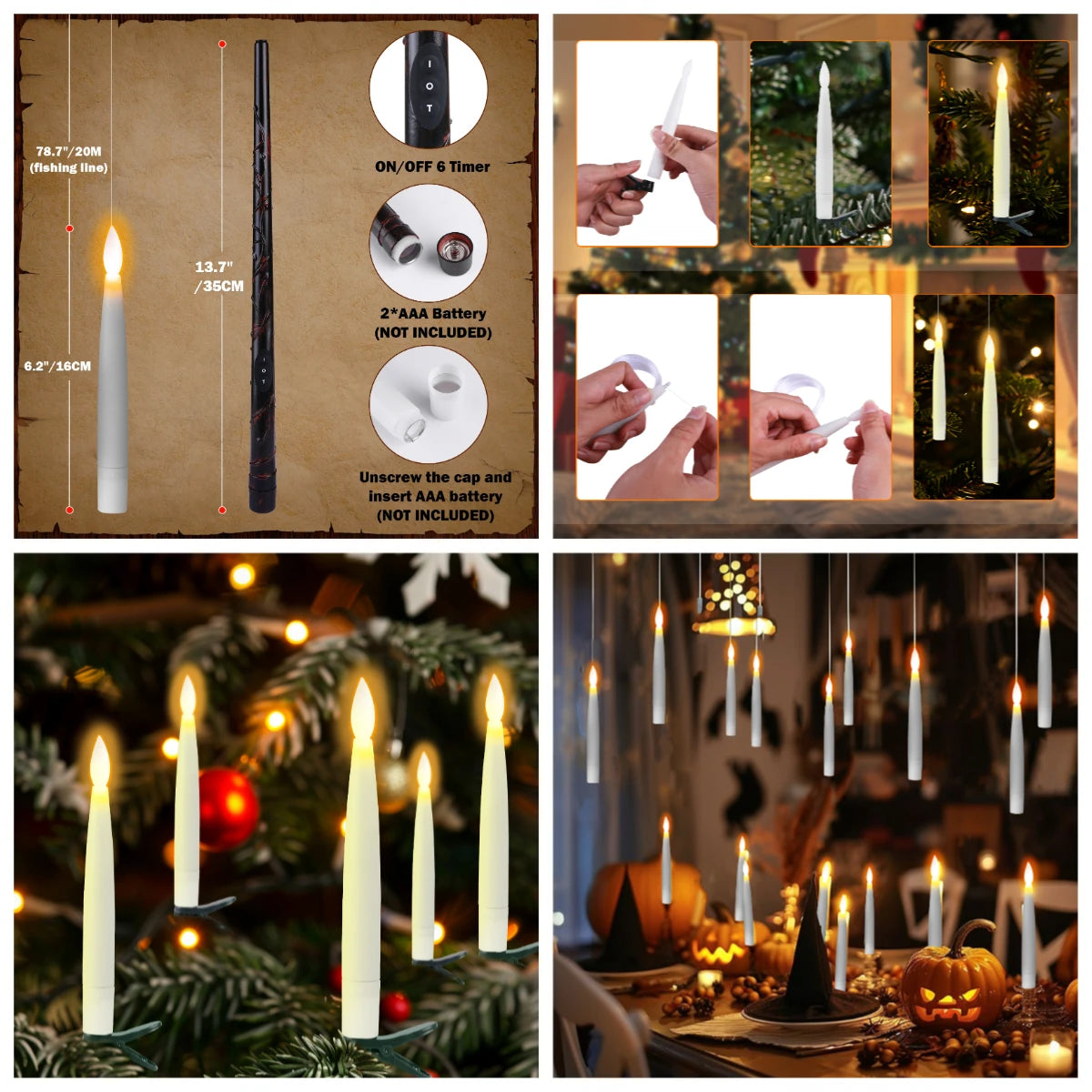 Flameless LED Taper Candles for Christmas Tree
