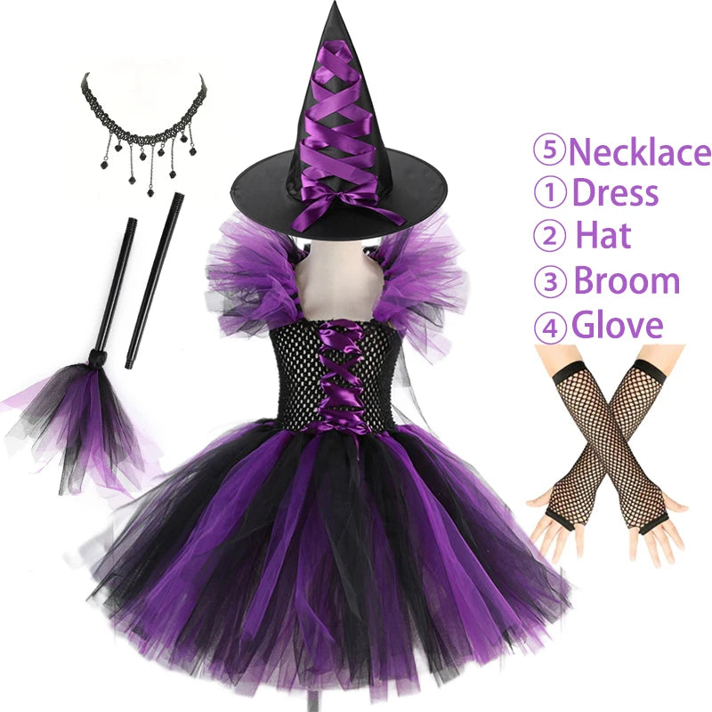 Kids Witch Costume – Hat, Broom & Accessory Options (Multicolor)