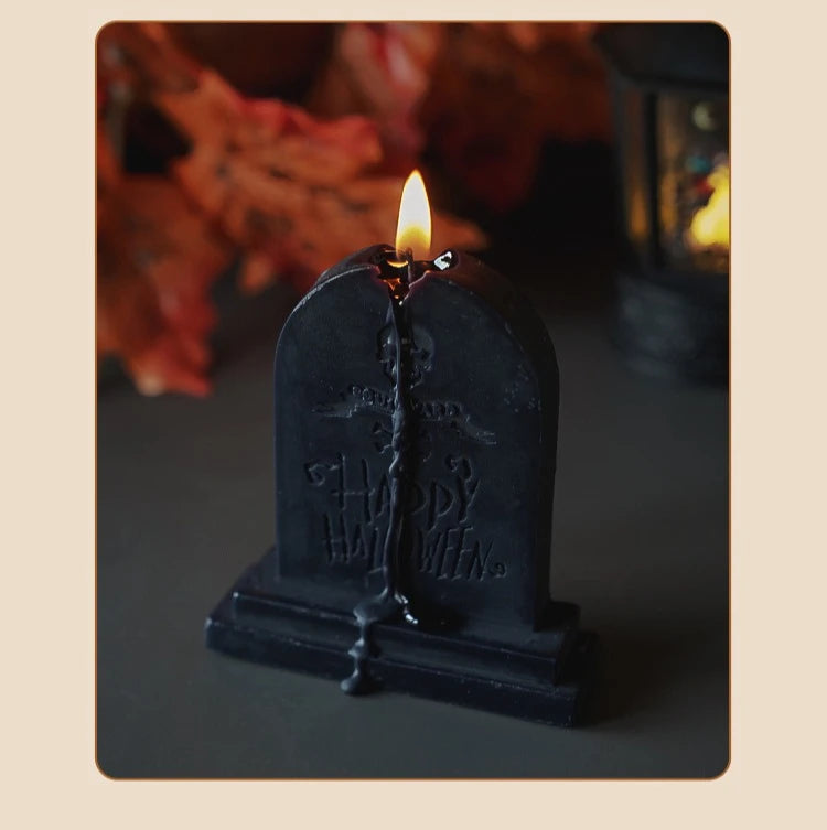 Halloween Kynttiläsarja – Käsintehdyt Tuoksukynttilät (Kallo, Kurpitsa, Hautakivi)