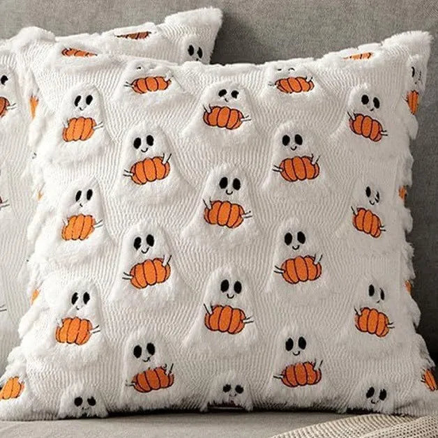 Halloween Pumpkin Pillow Cover – Embroidered Faux Wool Cushion Cover 45 × 45 cm
