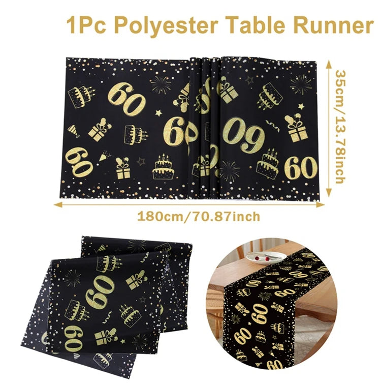 Birthday Table Runner – Gold, Silver & Black - candletown.net