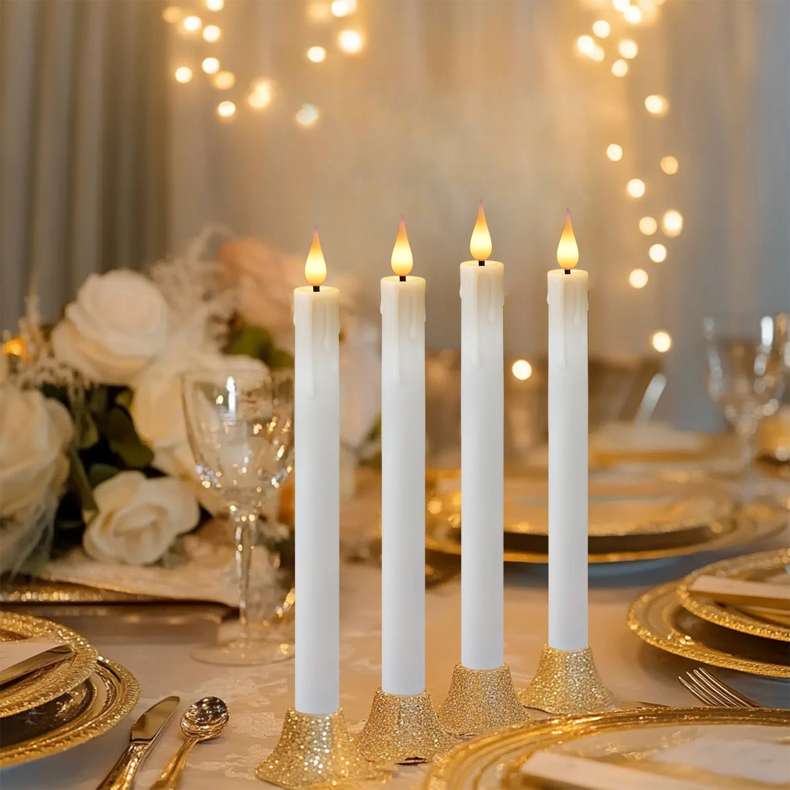 6Pcs Flameless LED Taper Candle Set with Timer and Holders