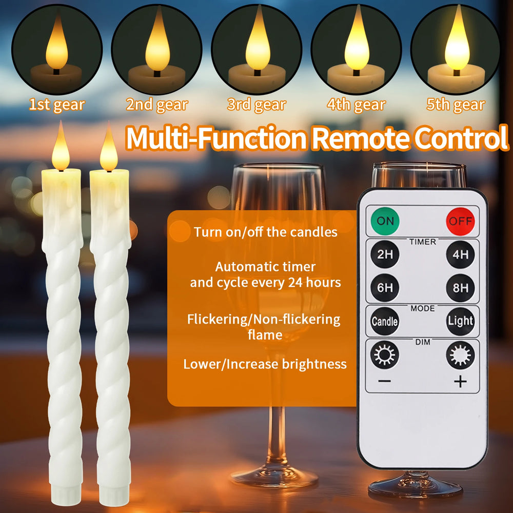6Pcs Flameless LED Taper Candle Set with Timer and Holders - candletown.net