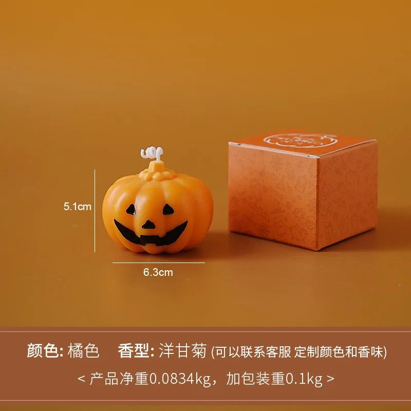 Halloween Kynttiläsarja – Käsintehdyt Tuoksukynttilät (Kallo, Kurpitsa, Hautakivi)