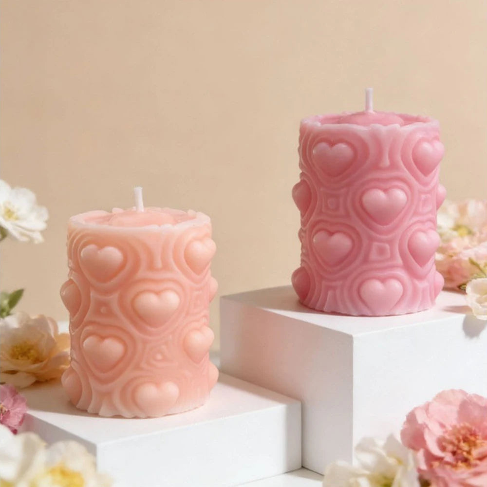 Heart Pattern Pillar Candle