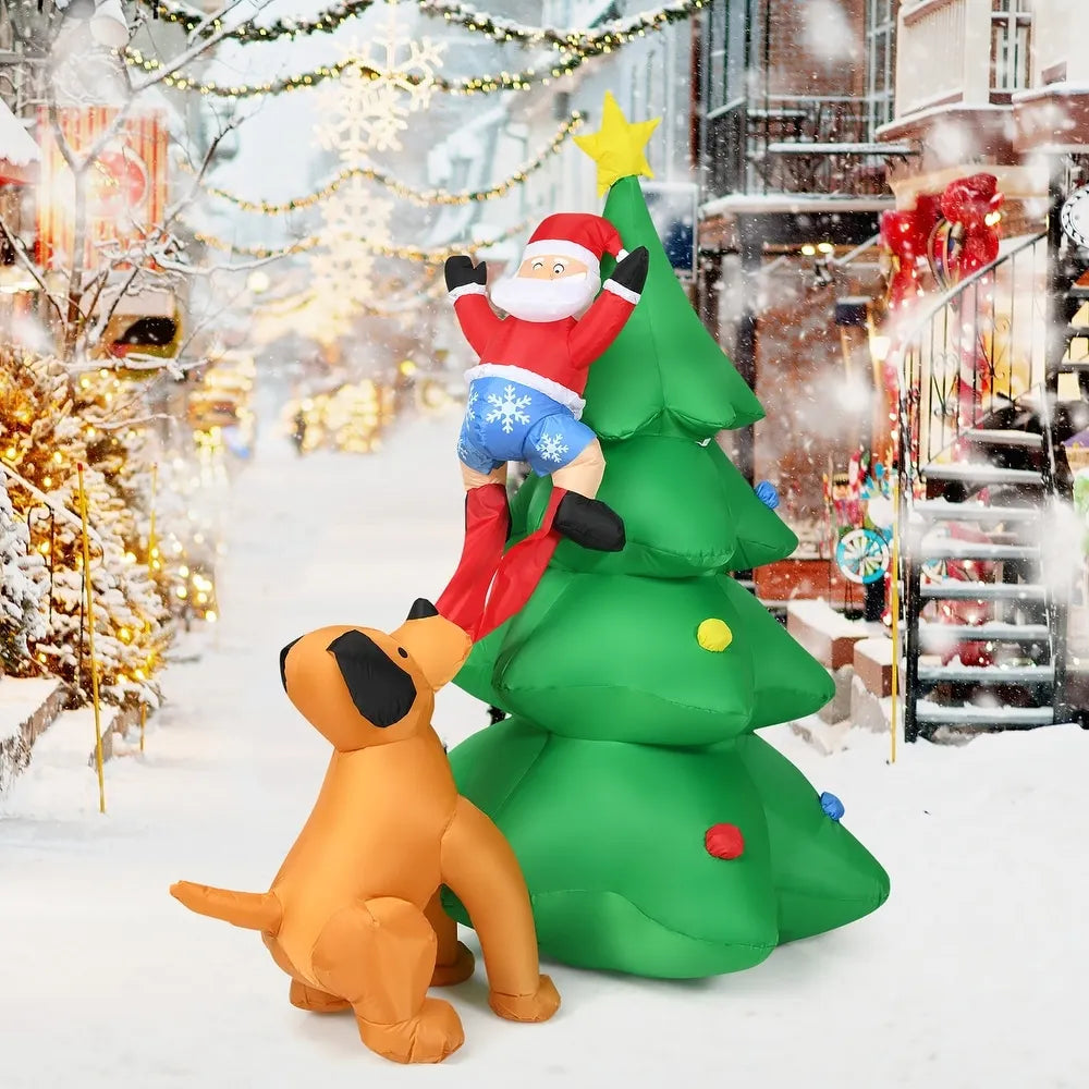 1.8m Inflatable Christmas Tree with Santa & Dog - candletown.net