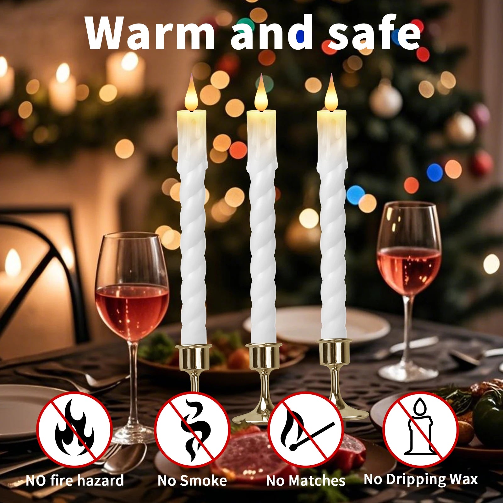 6Pcs Flameless LED Taper Candle Set with Timer and Holders