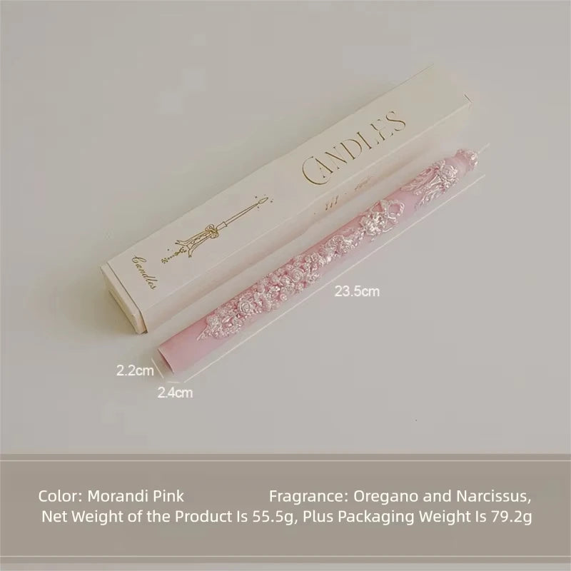 Embossed Long Taper Candle – Handcrafted Decorative Elegance