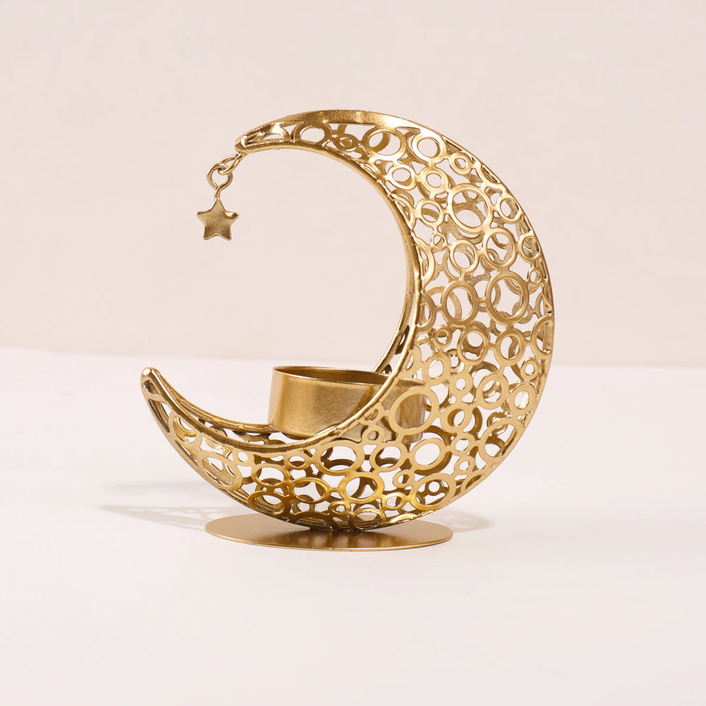 Black & Gold Crescent Moon Candle Holder – 11.2 cm - candletown.net