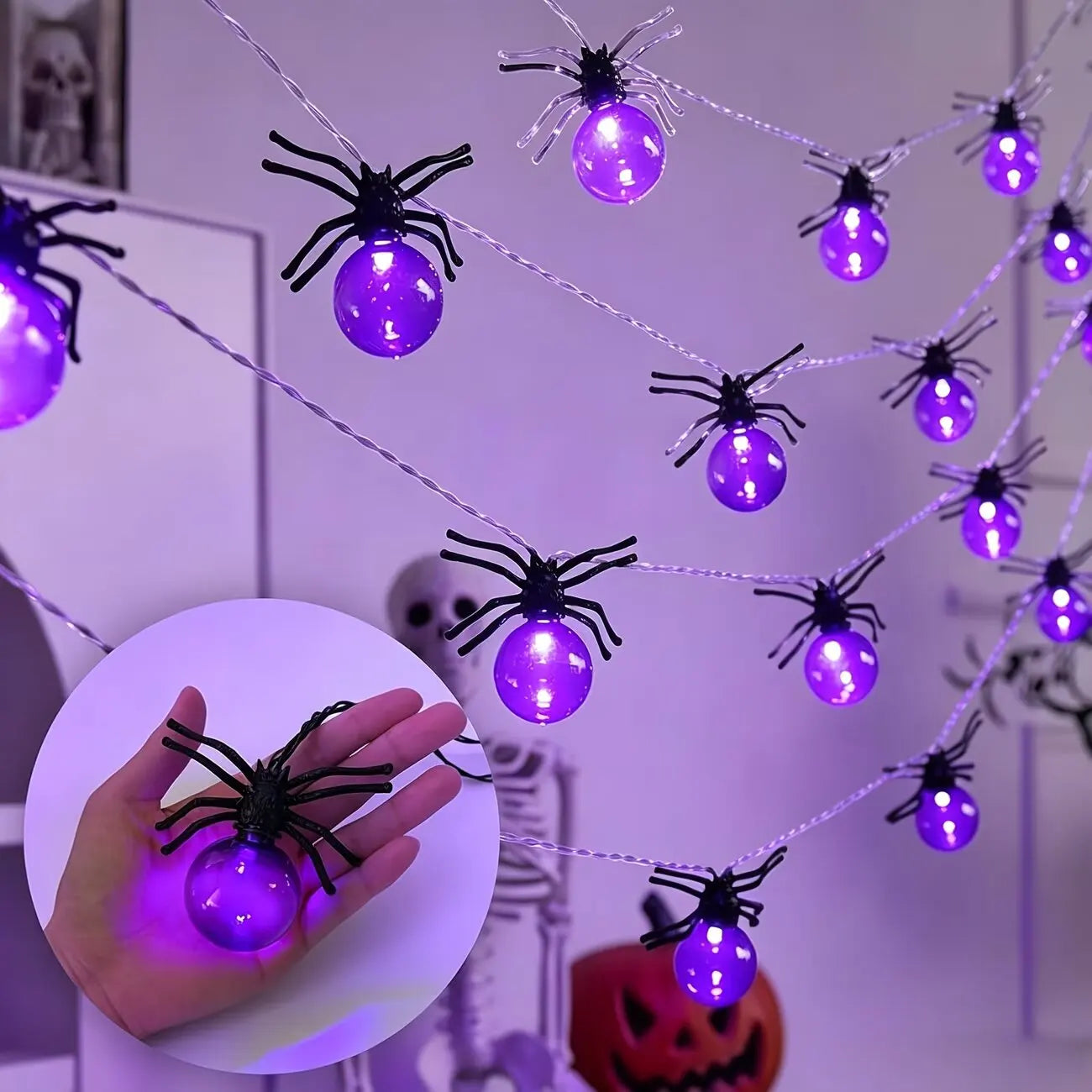 Halloween Spider LED String Lights – 10 LEDs, 1.5 m