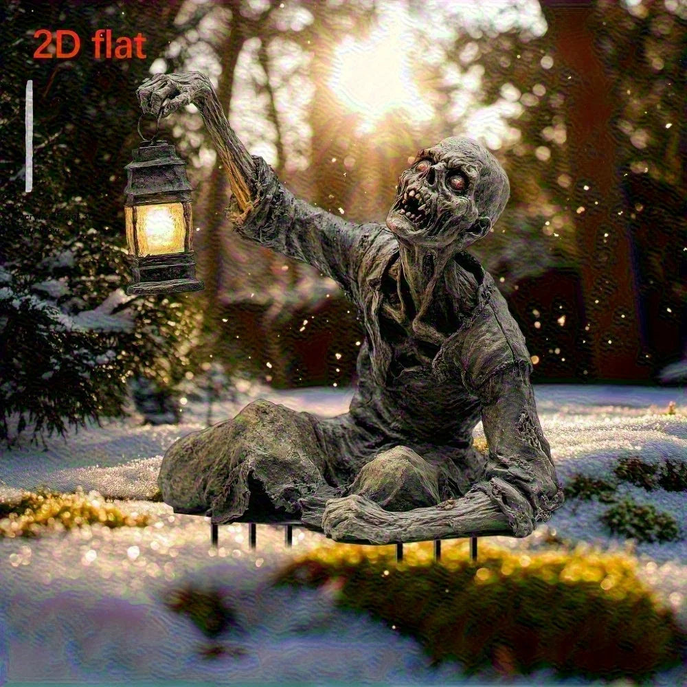 Halloween Zombie Lantern Ground Ornament – Acrylic Spooky Yard Decoration