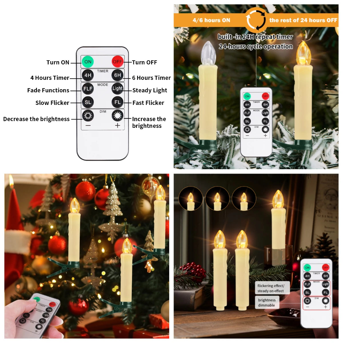 Flameless LED Taper Candles for Christmas Tree