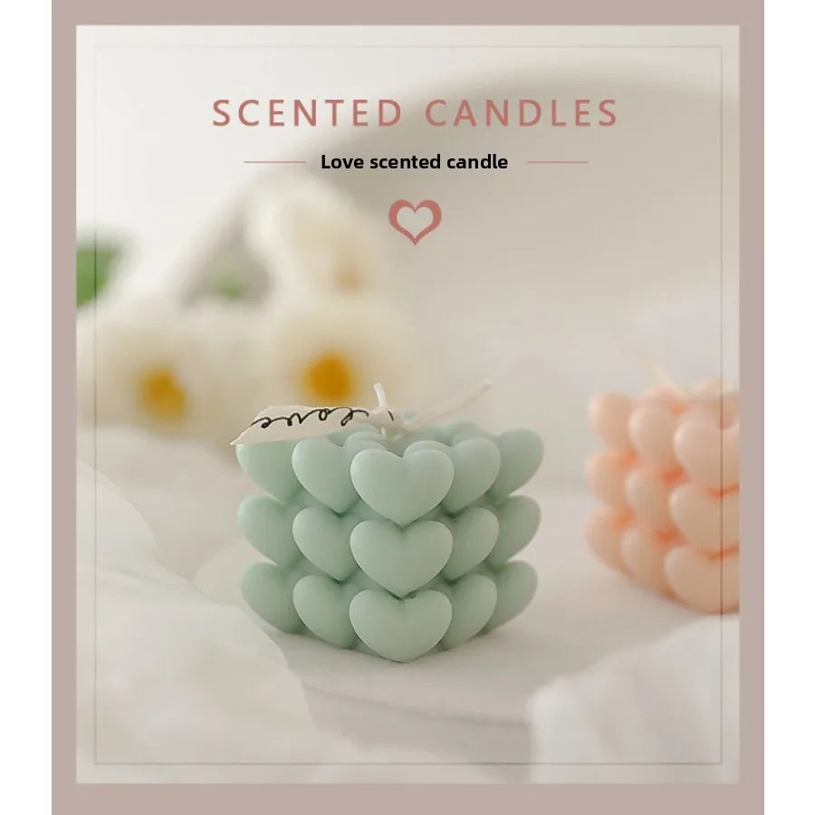 Pastel Heart Cube Soy Wax Candle – Sculptural Decor & Gift - candletown.net