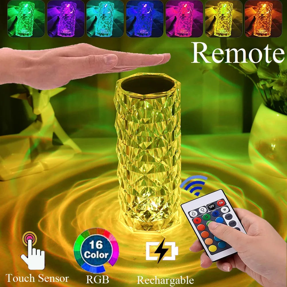 Crystal Diamond Table Lamp – Rechargeable Ambient Night Light