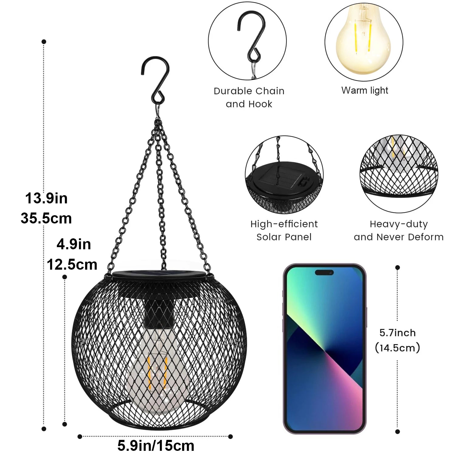 Outdoor Solar Grid Lantern – Waterproof Hanging Lamp