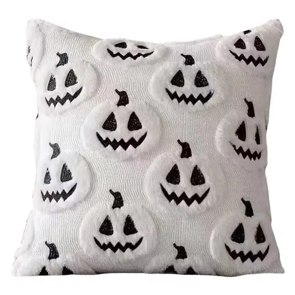 Halloween Pumpkin Pillow Cover – Embroidered Faux Wool Cushion Cover 45 × 45 cm