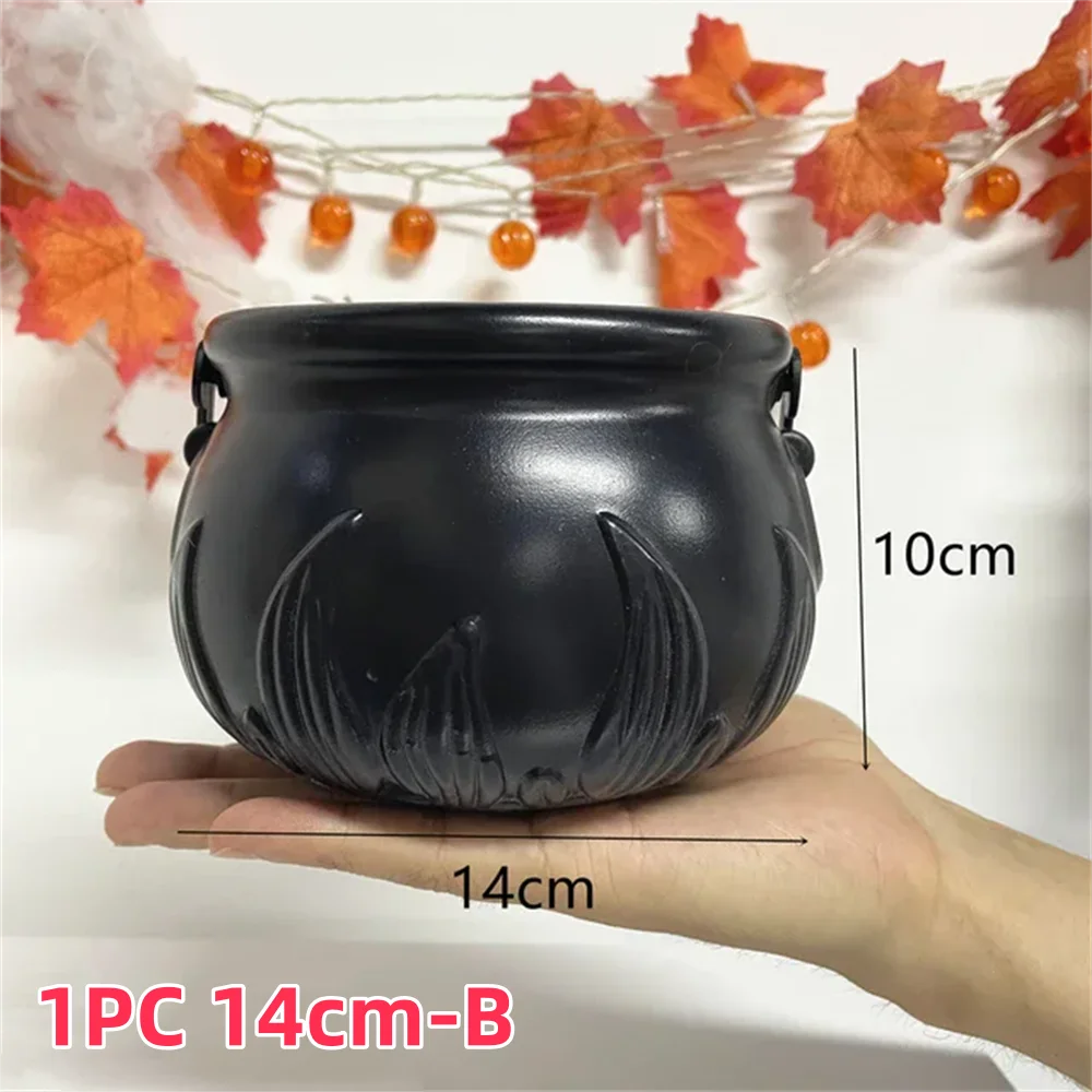 Black Plastic Cauldron Candy Bucket – Halloween Trick or Treat Jar