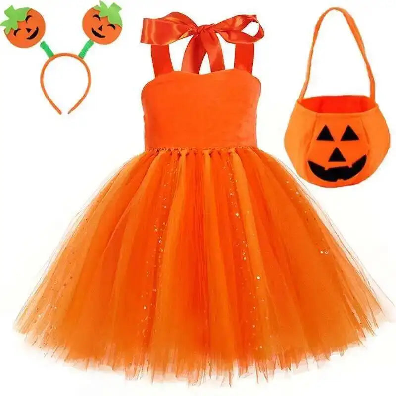 Tyttöjen Kurpitsanoita-asu – Halloween Tutu-mekko