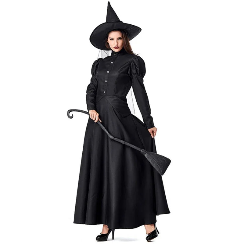 Deluxe Witch Costume Set – Halloween Wizard Dress with Hat for Kids & Adults