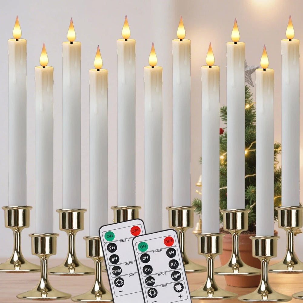 6Pcs Flameless LED Taper Candle Set with Timer and Holders - candletown.net