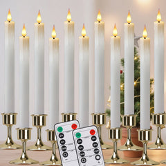 6Pcs Flameless LED Taper Candle Set with Timer and Holders