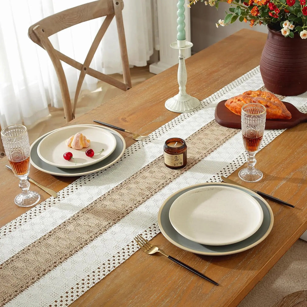 Boho Farmhouse Linen Table Runner with Tassels - candletown.net