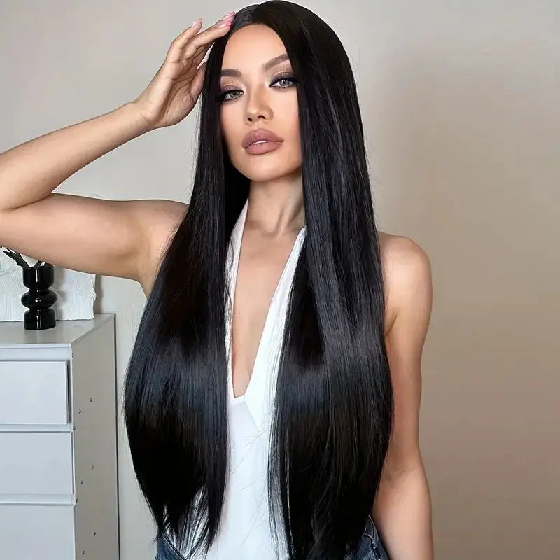 Long Straight Synthetic Wig with Bangs – Natural Look Wig for Women